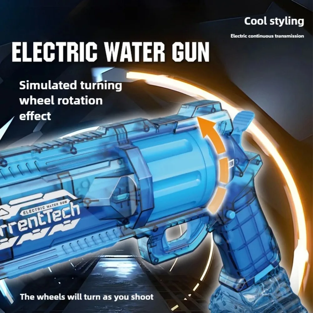 LED 머플 플래시가 있는 리볼버 전동 물총, 대용량 여름 야외 수영장 해변 장난감, 어린이 생일 선물