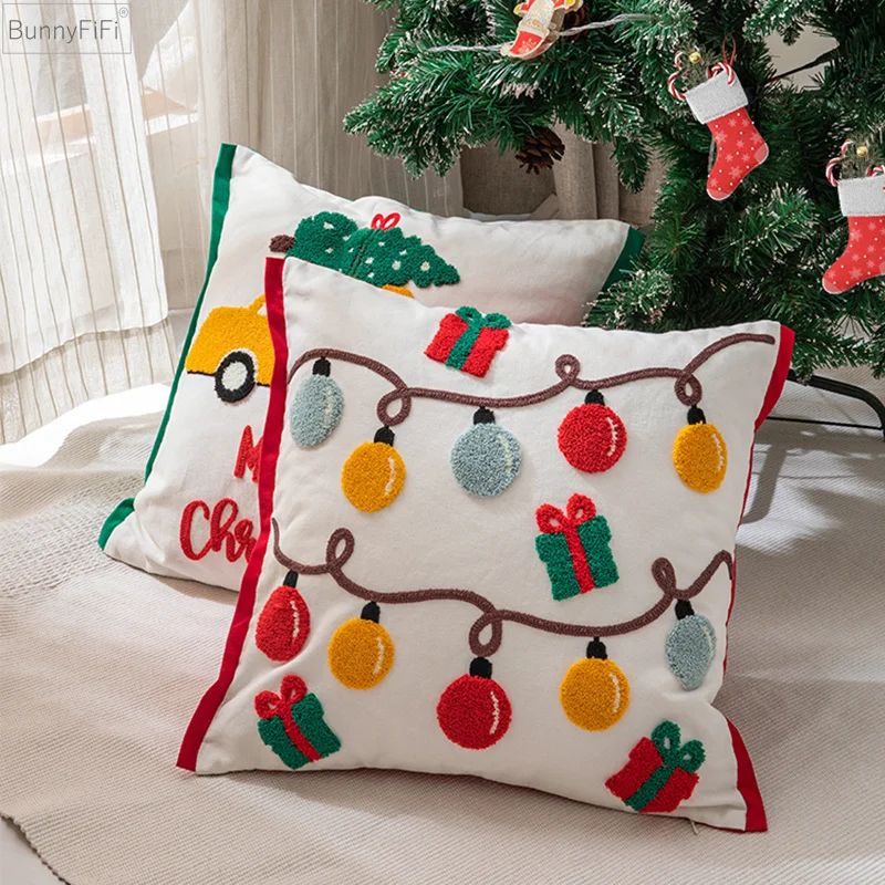 

Cotton Decoration Cushion Cover Square Christmas Santa Snowflake Pillow Case Embroidery Pillow Cover 45x45cm