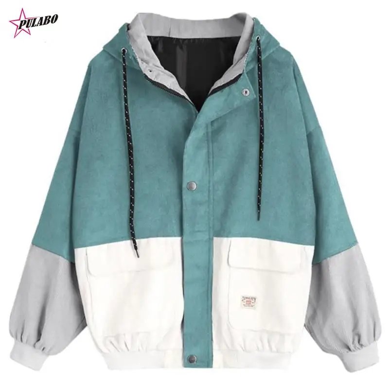 

y2k Autumn Women Coats Corduroy Patchwork Oversize Zipper Jackets Windbreaker Coats And Jackets Women Baseball-Uniform Clothes