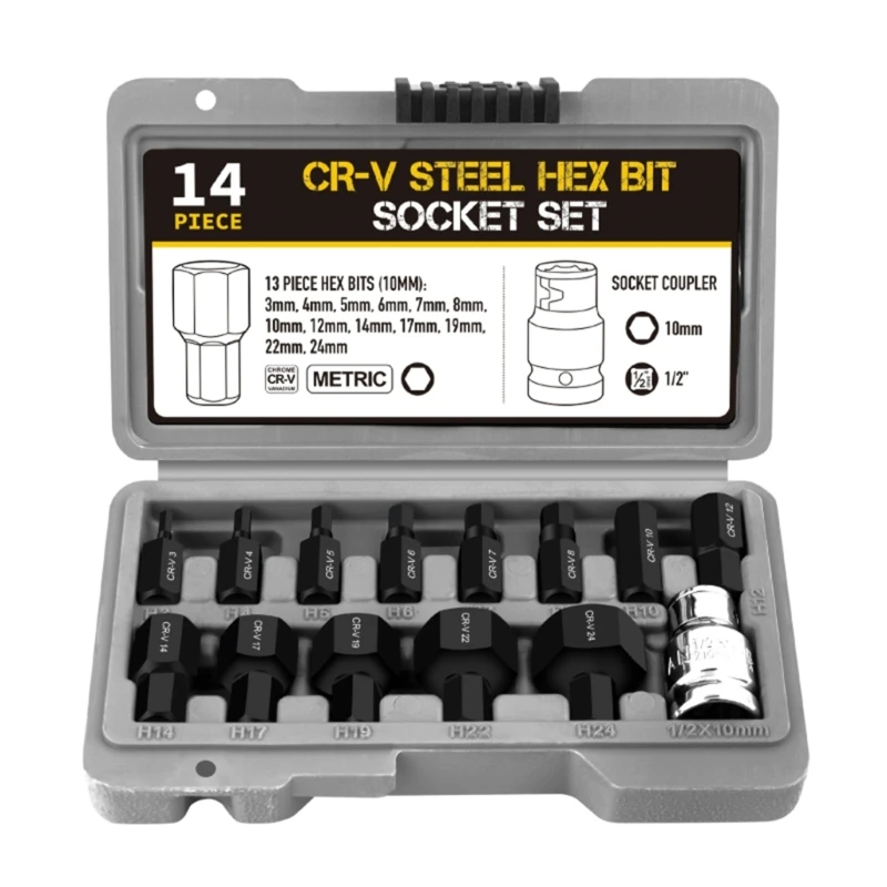 

Quality 14Pcs Bit Impact Socket Set Reliable Tools for Professional Chromium Plated Alloy Steel Construction