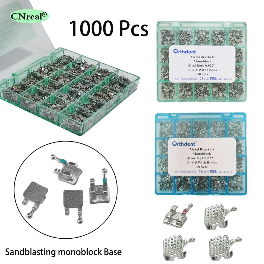 

1000Pcs Dental Orthodontic Brackets Metal Base Sandblasting Monoblock Standard Roth/MBT Slot 0.022 Hooks 345 Dentistry Supplies