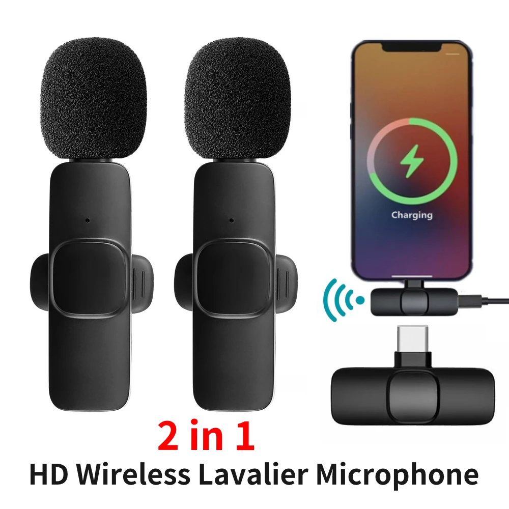 

2-in-1 wireless lavalier microphone, portable microphone, audio, video, recording, suitable for iPhone, C-type, live streaming