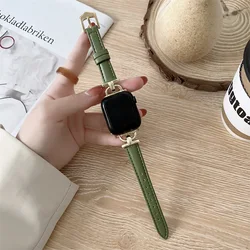 Premium Leather Strap for Smartwatch - Elegant and Durable Bracelet Design (Gold - green 13)