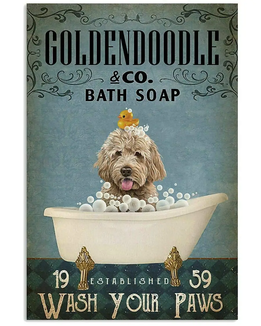 

Vintage Bath Soap Goldendoodle Poster Great Gift for Dog Lover Wall Art Decoration Metal Plaque Poster Metal Sign