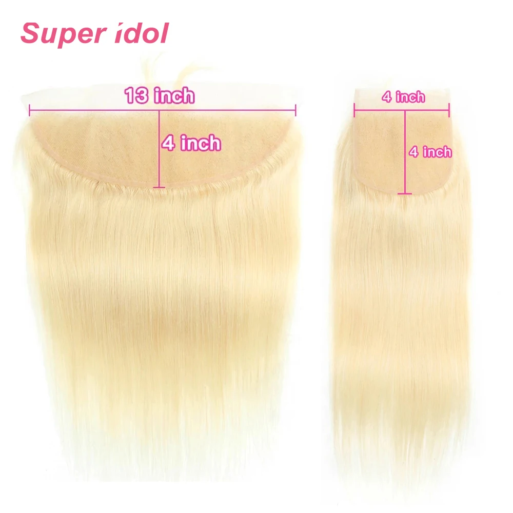 

613 Blonde HD Lace Frontal 13x4 Lace Frontal Brazilian Staright 100% Human Hair Pre Plucked Hairline Remy Hair 4x4 Lace Closure