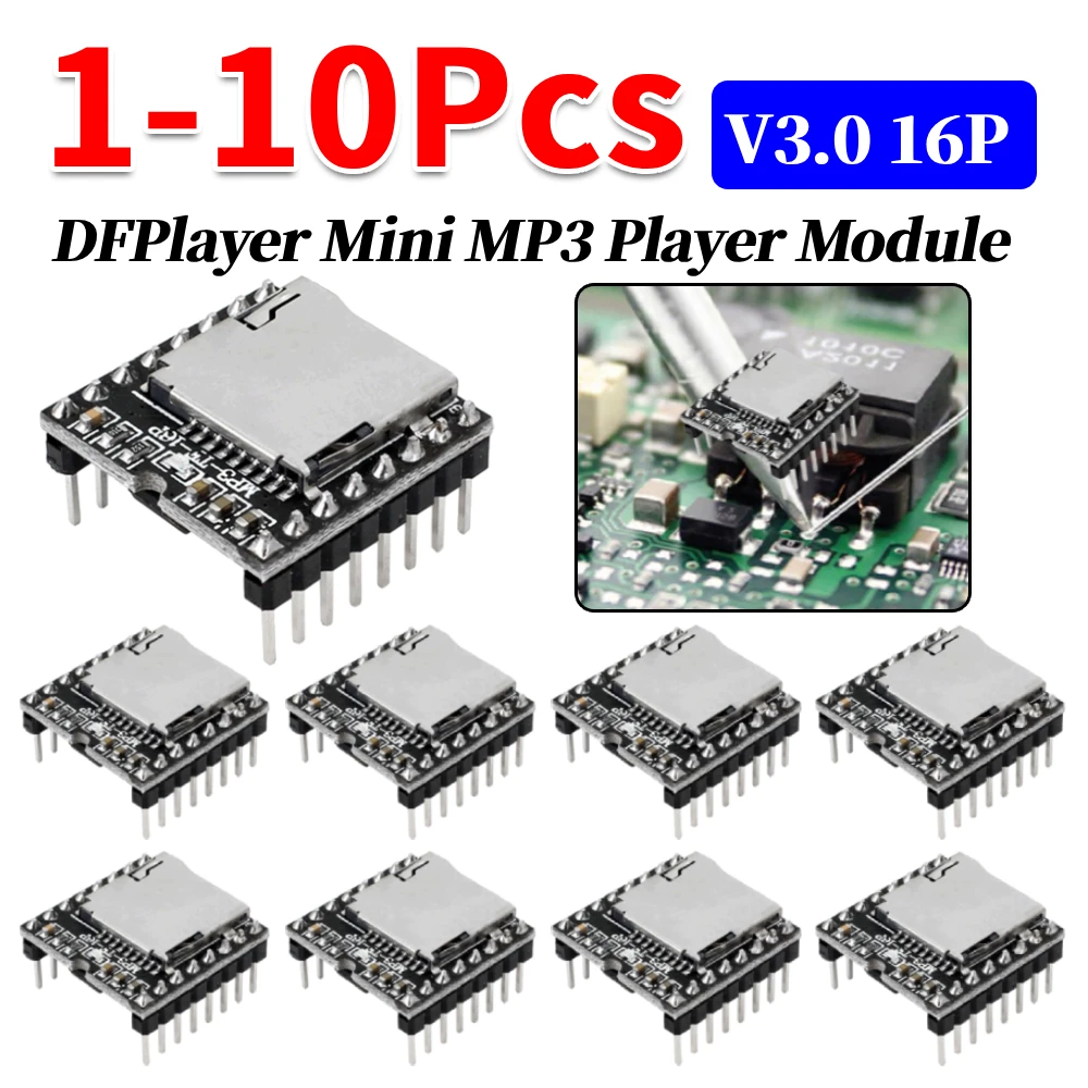 1-10개 DFPlayer 미니 MP3 플레이어 모듈 V3.0 16P TF 카드 U 디스크 DF 플레이어 모듈 플레이어 오디오 모듈 디코드 보드 (아두이노용)