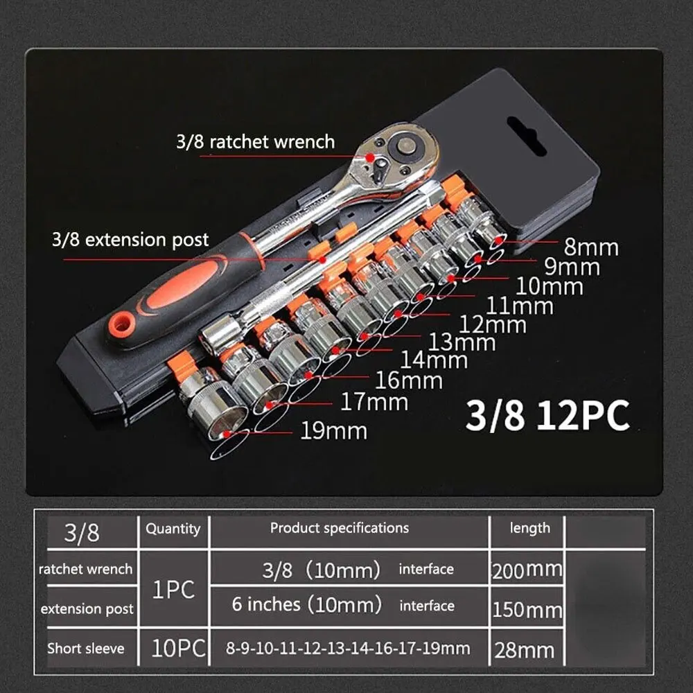 12 Pcs Ratchet Socket Wrench Kit Universal Repair Tool Multi-Function 8-32mm Wrench Home Quick Release Reversible 5