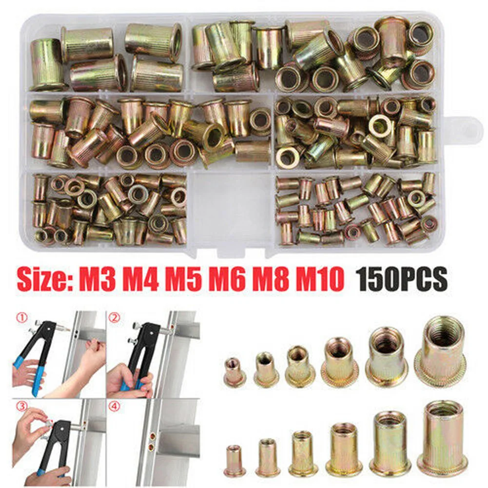 Anti Rotation Rivet Nut Rivet Nut Tool Set with 150 Pieces Metric M5 M6 M8 M10 Features ...
