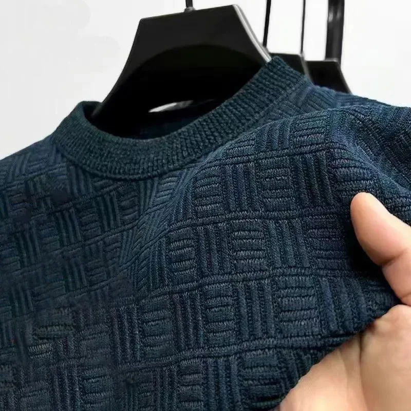 

Office Men Sweater Pullover Top Thickened O-neck Long Sleeved Warm Knitted Clothing New High-grade Dimensional Casual Male Top