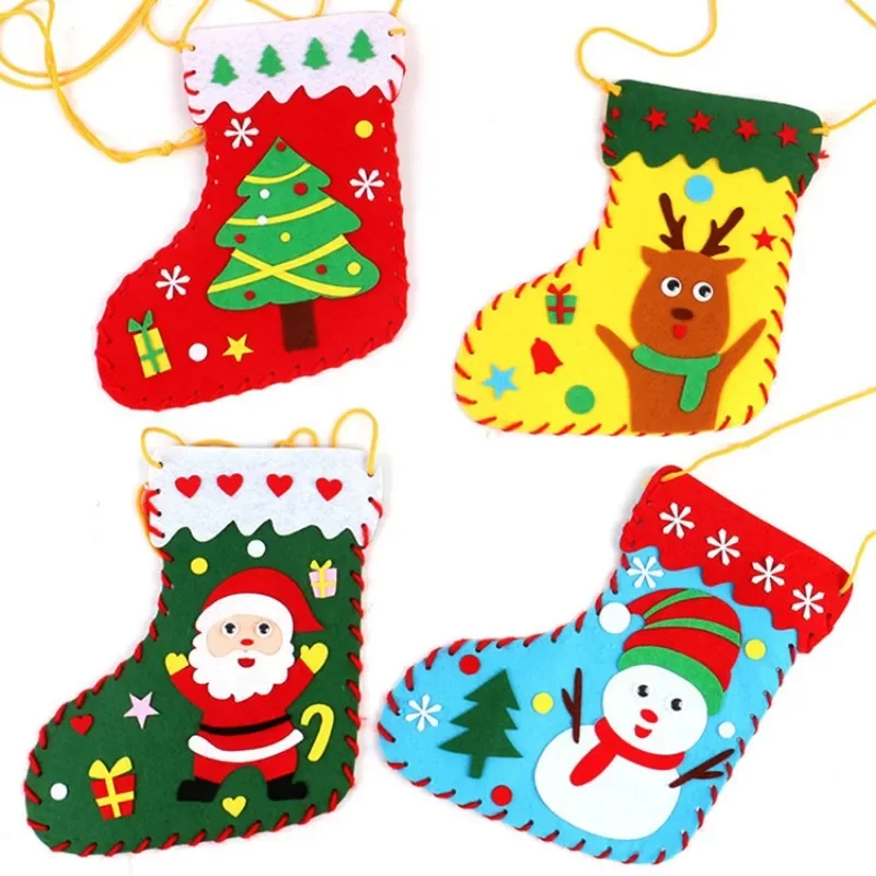 Puzzle Toys Craft Toys Kids DIY Christmas Socks Material Kit Puzzle Game Handmade Toy Early Learning Educational Toy for Children Craft Gift Xmas Decor