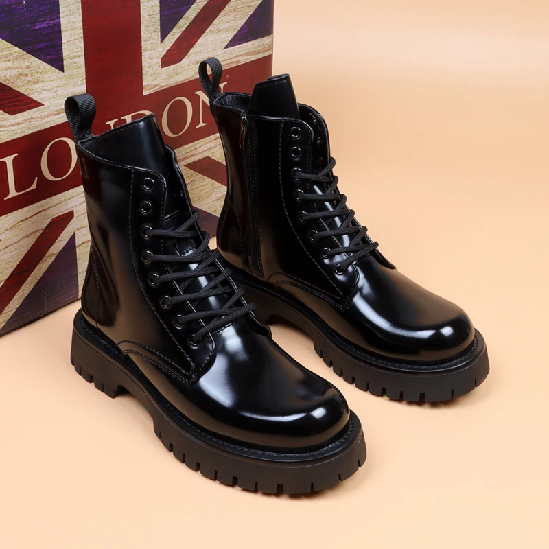 mens luxury fashion stage punk wear platform boots patent leather shoes cowboy boot spring autumn handsome ankle botas zapatos