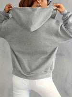 Sweat à capuche pour femme – Cozy marron zippé avec imprimé blanc, sweat-shirt décontracté à manches longues, épaules tombantes, coupe décontractée, hiver W 6