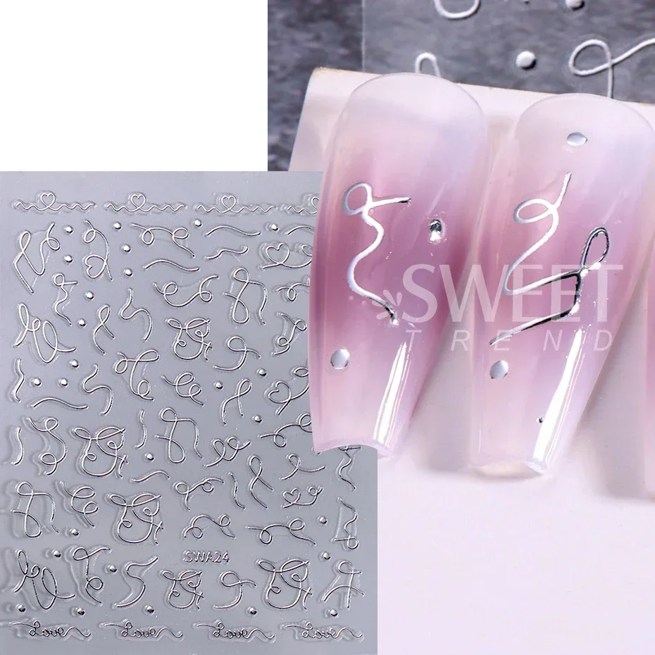 3D Bronzing Gold Silver Stripe Line Stickers for Nails Irregular line Heart Design Nail Art Decoration Decals Sliders Manicure