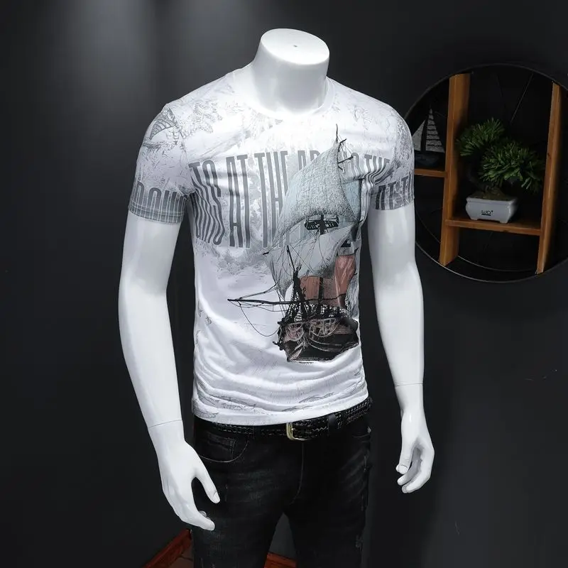 Fashion O-Neck Letter Tie Dye Printed T-Shirt Men's Clothing 2023 New Oversized Casual Pullovers Short Sleeve Tee Shirt image_2