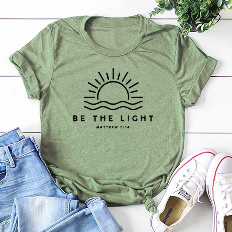 

Christian Women Clothing Inspirational Shirt The Light Tshirt Religious Tee Faith T-shirts Gothic Bible Verse Tee m