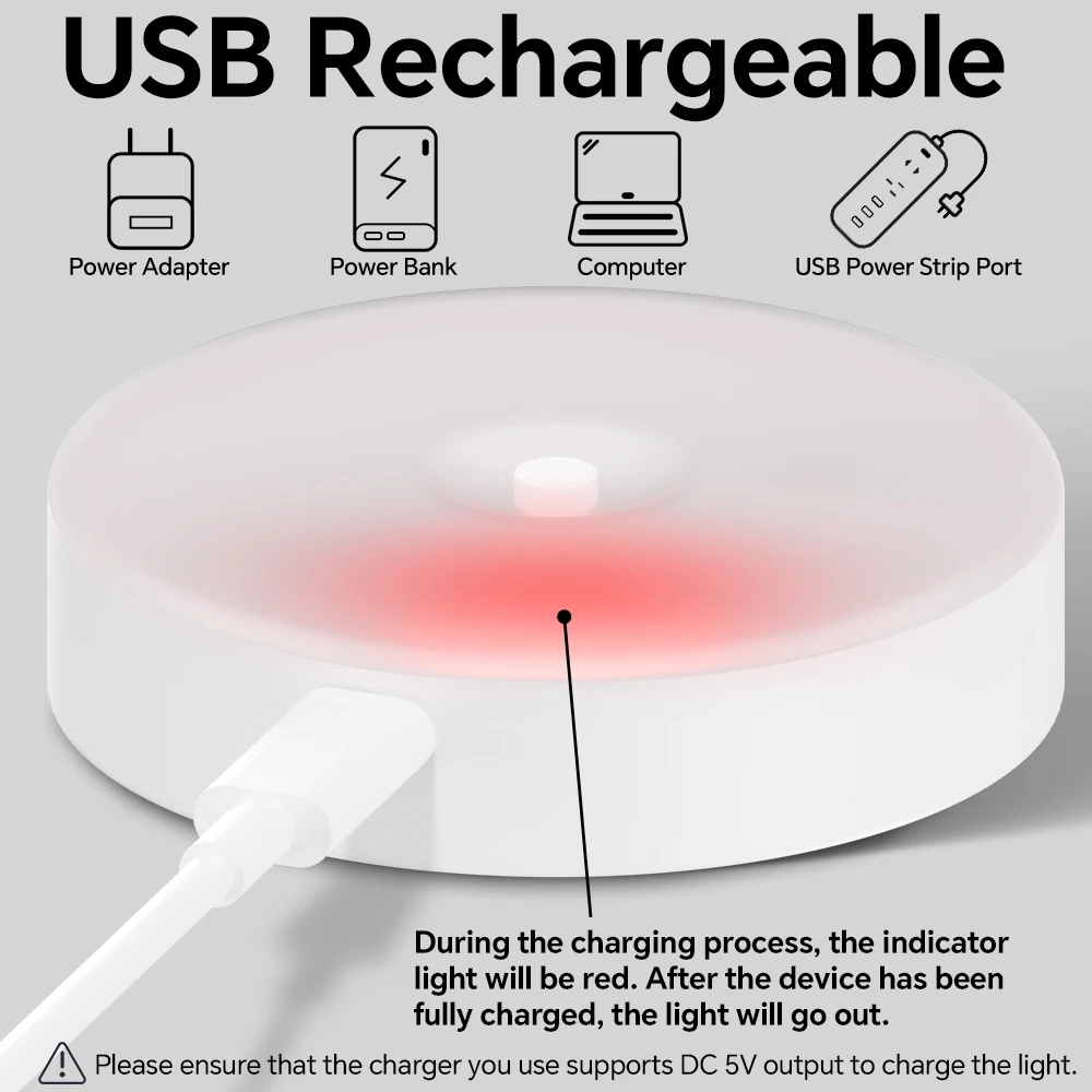 LED Closet Light, Rechargeable Step Puck Light with 3 Light Color Modes,  Dimmable Night Light for Kitchen Bedroom Stair Hallway