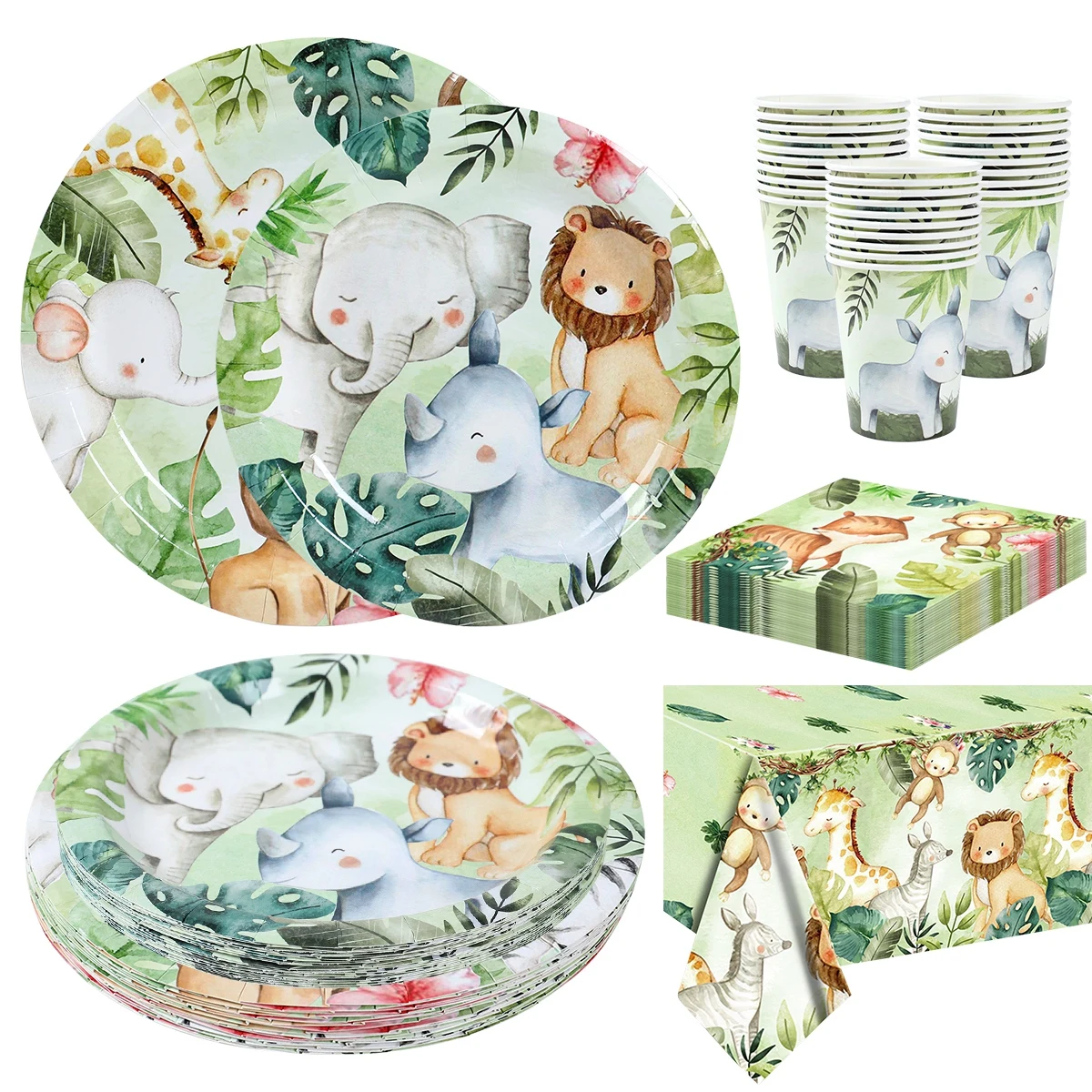 Jungle Animal Stoviglie Jungle Safari Birthday Party Decor Kids Green Woodland Forest Party Supplies Wild One Birthday Decor