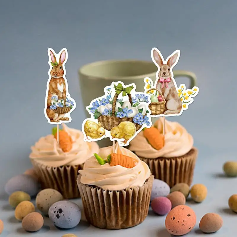 8pcs Easter cake inserts deco Cake tag Bunny Easter holiday party cake decoration Insert Card for Easter Party food Decorations