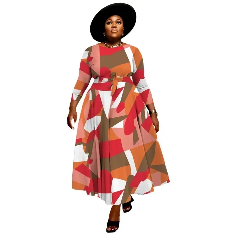 African Dresses For Women New Fashion Spring Autumn Long Sleeve Dashiki Africa Style Print Rich Bazin Dashiki Pleated Dresses