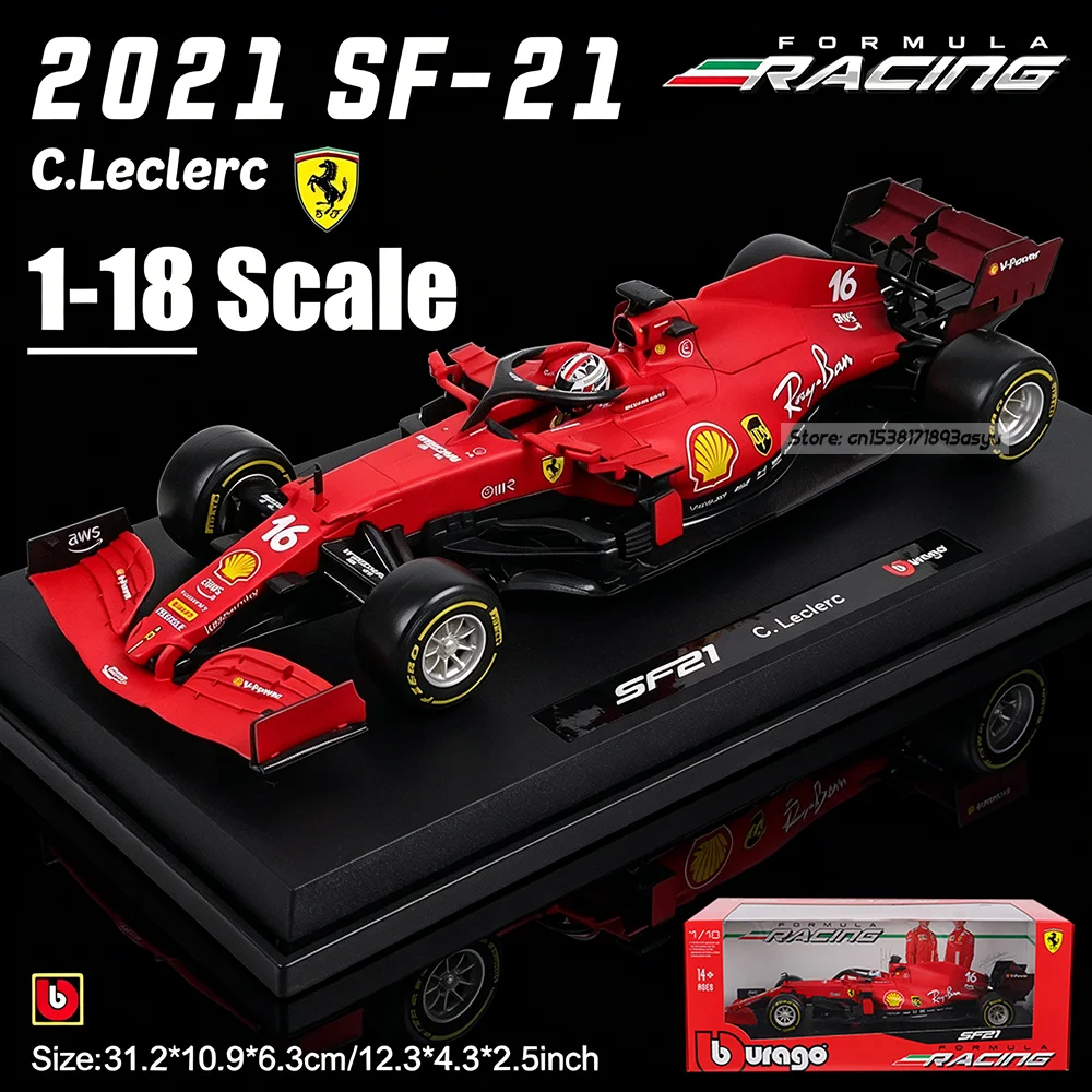 Bburago 1:18 2021 F1 Ferrari SF25 # 16 моделей автомобілів Формули-1 Шарля Леклерка. Модель автомобіля зі сплаву. Вишуканий класичний колекційний предмет.