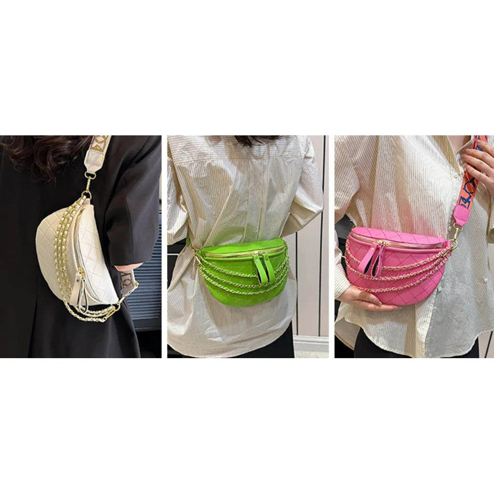 Fashion waist bag 2024 summr nw chain singl crossbody, womn's chst bag, wid shouldr strap, mobil phon coin_voghion.com