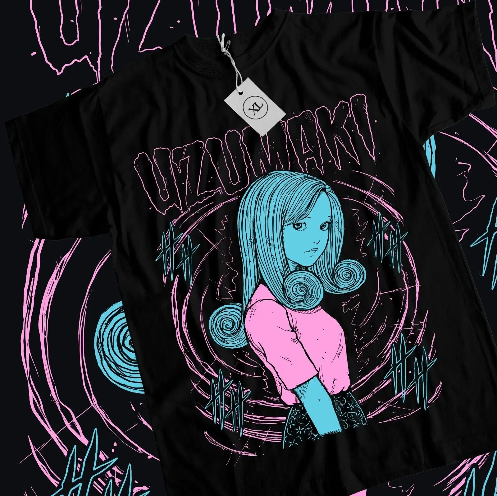 Junji Ito Uzumaki Horror Anime Graphic T-Shirt - Black