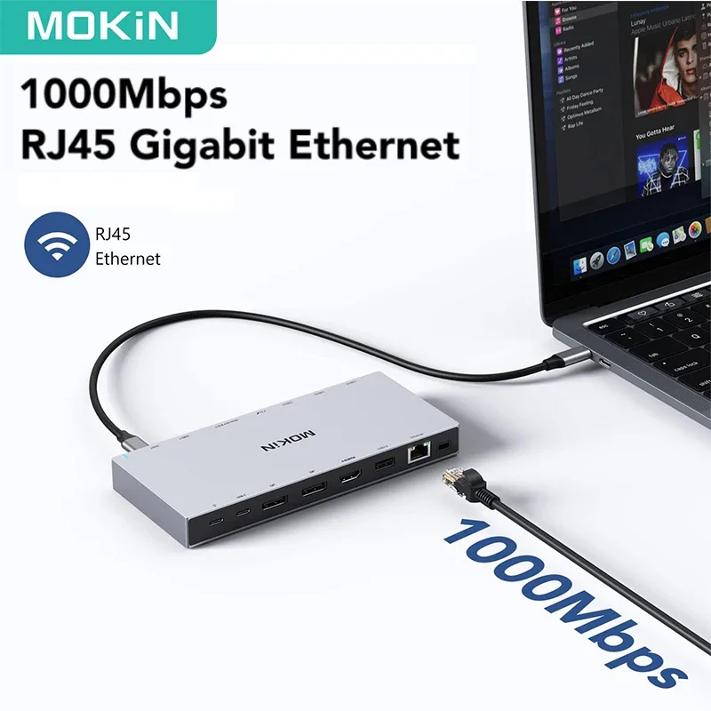 MOKiN USB C Docking Station 4K 60Hz HDMI DP USB 3.0 100WPD USB-C 10Gbps Triple Display 3 Monitors for Windows MacBook Surface 4