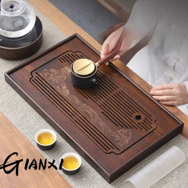GIANXI Jiangshan Tea Tray Household Small Drain Tea Table Bamboo Tray Kung Fu Set Accessories Sea Dry Brewing Table tea tray tea set