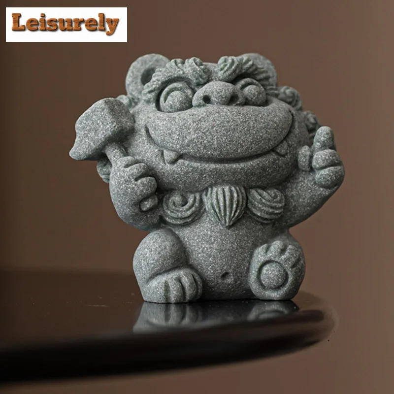 Green Sandstone Feng Shui Master Tea Pet Antique Fish Tank Landscaping Tea Figurine Play Toys Tea Statue Ornaments Supplies Gift