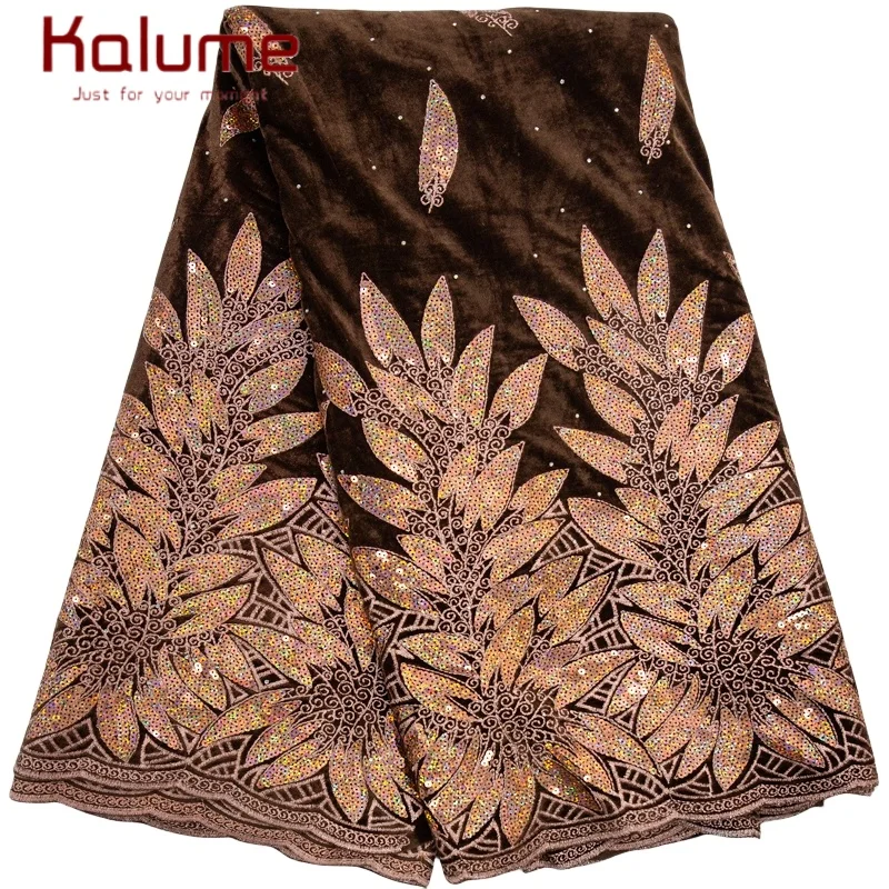 Kalume African Tulle Lace Fabric Sequins 2025 Nigerian Tulle Velvet Lace Fabric Tissue Fabric for Party Sew Cloth F3576