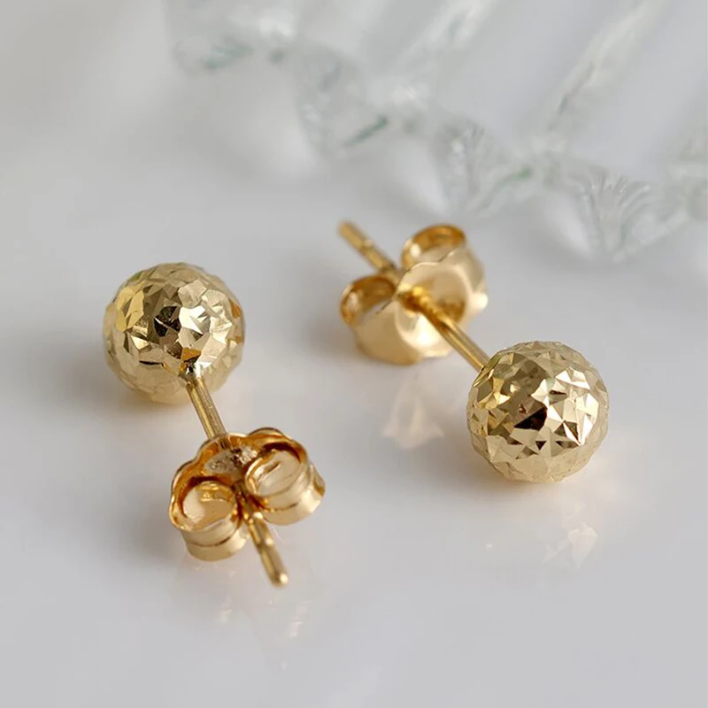 Real 18K Gold Ball Minimalism Stud Earrings Pure Solid AU750 Gold