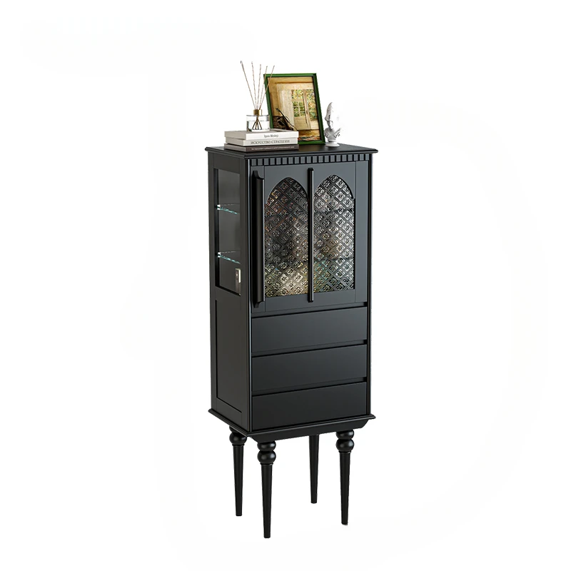 

Vintage Solid Wood American Sideboard Glass Door Storage Wine Cabinet Living Room Floor Storage Cabinet