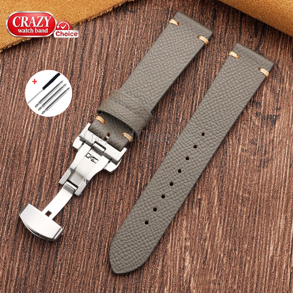 Vintage Waterproof Leather Watch Band with Butterfly Buckle - Universal Strap