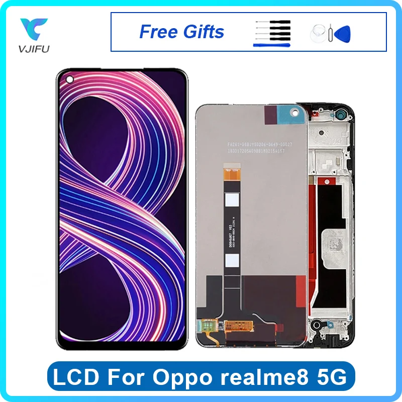 

ЖК-дисплей для Oppo realme 8 5G RMX3241 кодирующий преобразователь сенсорного экрана в сборе Замена с бесплатным ремонтным инструментом отвертки и клеем