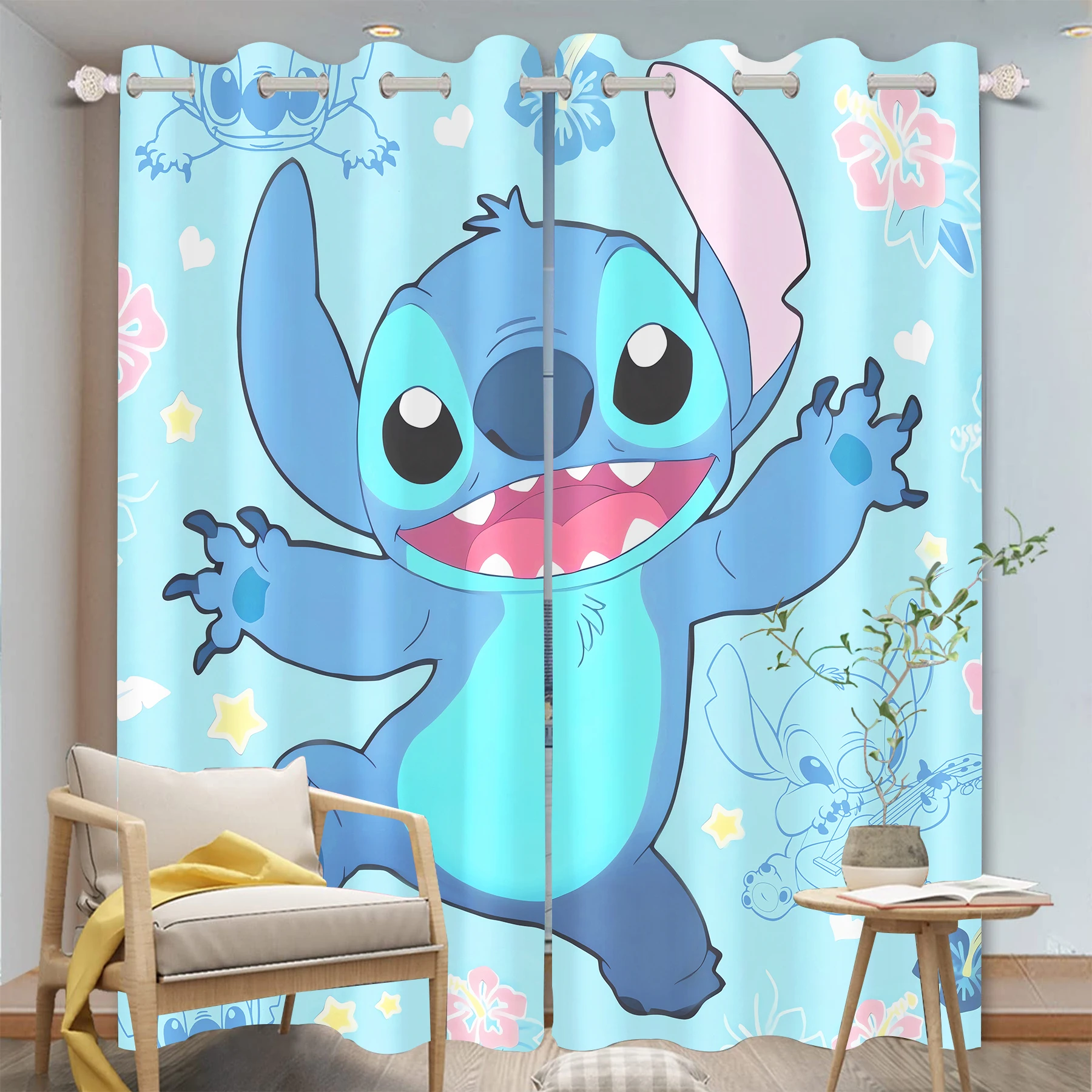 Stitch Cartoon Curtain 3D Print Bedroom Living Room Window Blackout Partition Style Home Decoration 3