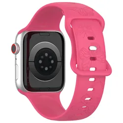 Vibrant Pattern Silicone Strap for Apple Watch - Adjustable Bracelet Band (Butterfly Pink)