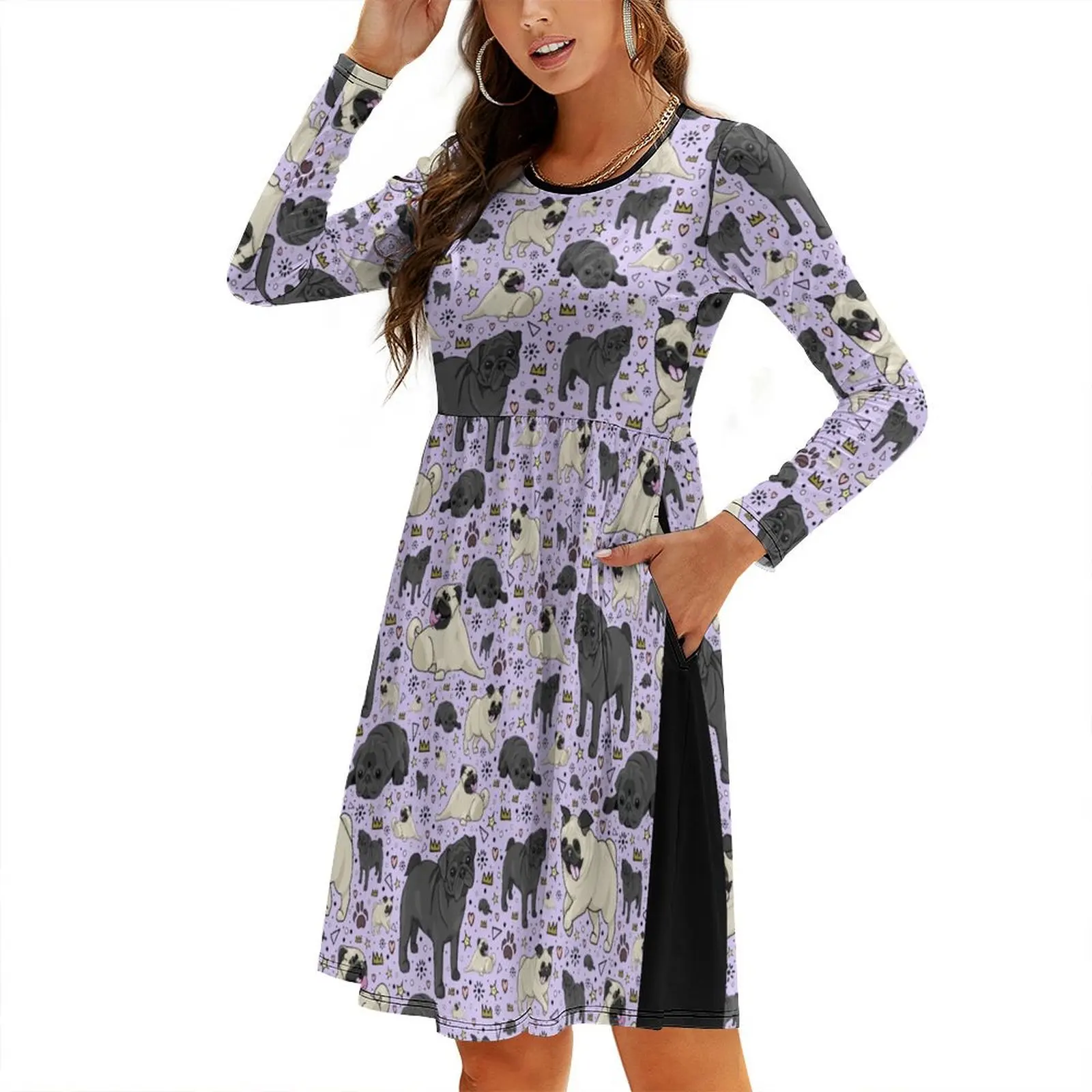 

Pugs in Purple Round Neck Baggy Dress Dress vintage party dresses women elegant evening dresses for women 2024