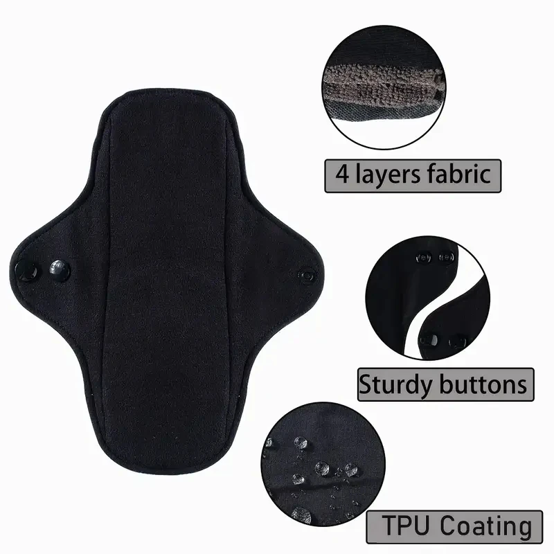 Reusable Black Pure Cotton Menstrual Pads - Waterproof, Heavy Flow Protection, Large Size (Set of 1)