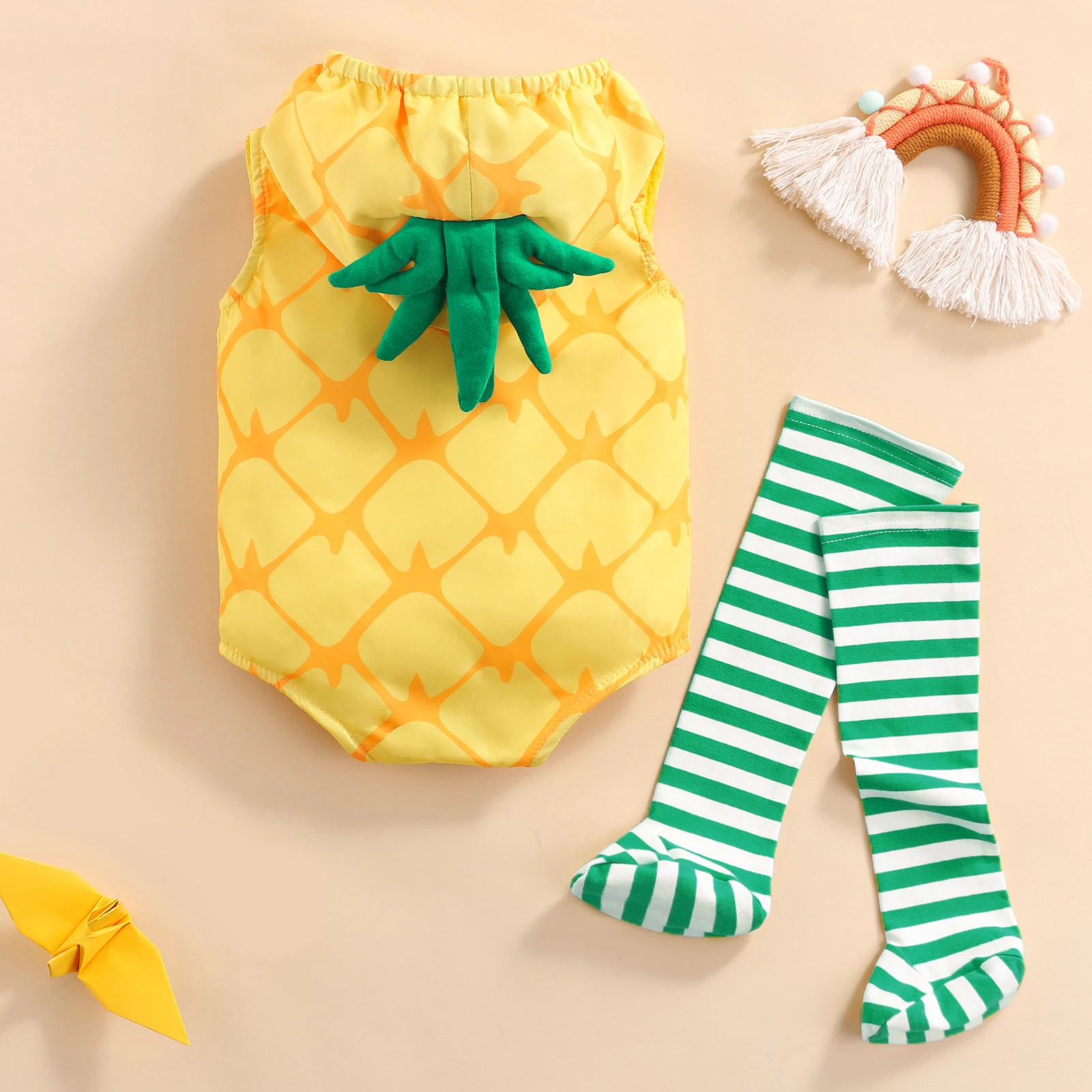 Pineapple Fruit Fancy Costume Hooded Romper Toddler Infant Baby Boy Girl Jumpsuit Legging 2Pcs Outfit 4