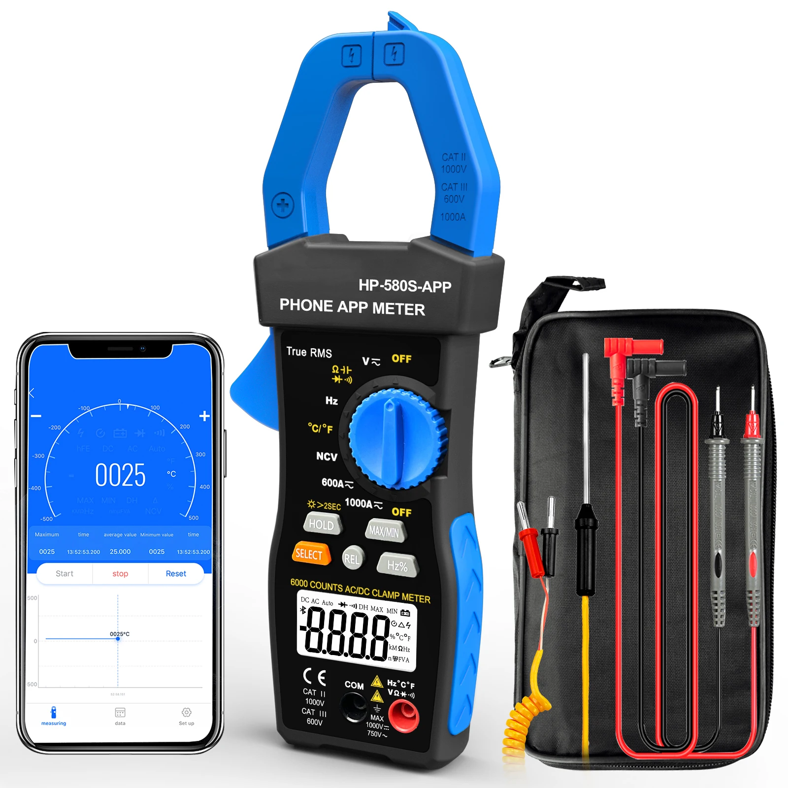 HP-570S-APP Digital Clamp Meter,Volt Amp Ohm Tester, 6000 Count