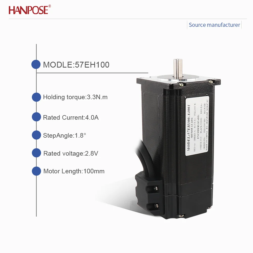 폐쇄 루프 스테퍼 모터 NEMA23 57EH100 4.0A 2.8V 실시간 좌표 판독, 스텝 손실 없음, 안정적인 작동