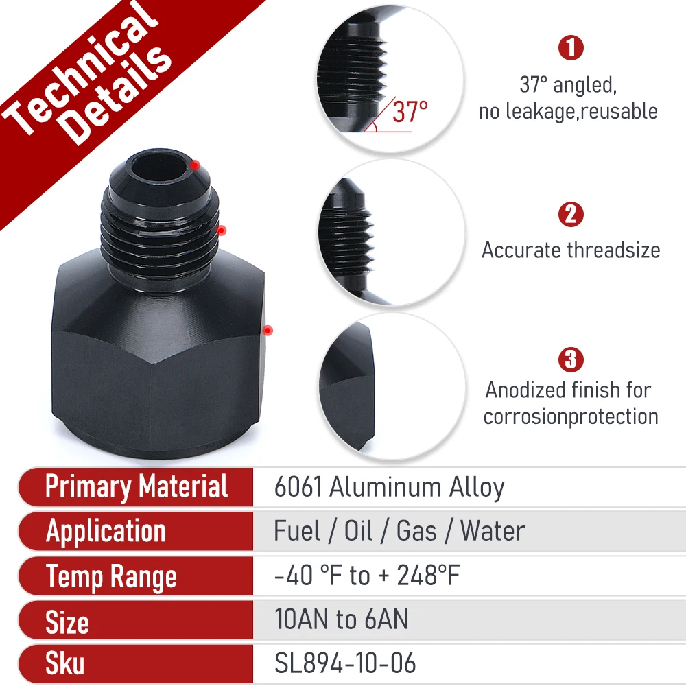 PQY-10AN AN10 Female to 6AN AN6 Male Reducer Fitting PQY-SL894-10-06