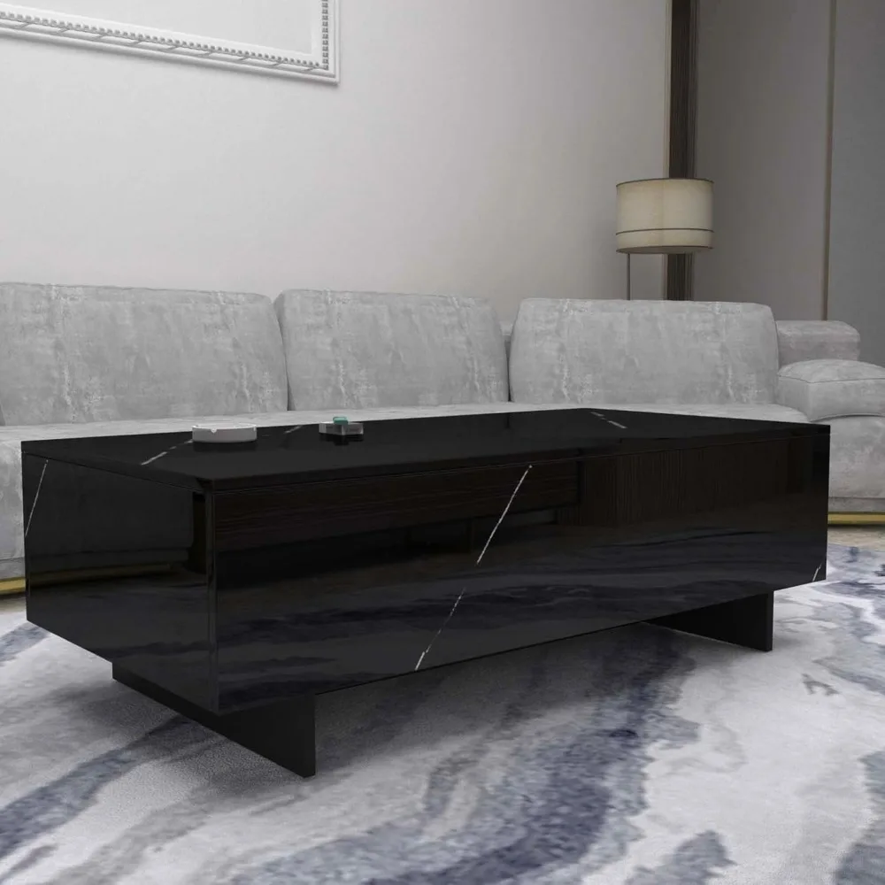 Marble rectangular living room coffee table, black modern side table, modern high gloss elegant waiting area central table 4