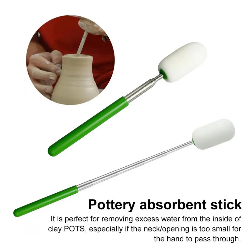 1/3Pcs Pottery Sponge Stick Stainless Steel Handle Telescoping Pottery Cleaning Sponge Tall Narrow Water Removal Tools,pottery tools,pottery sculpting tools