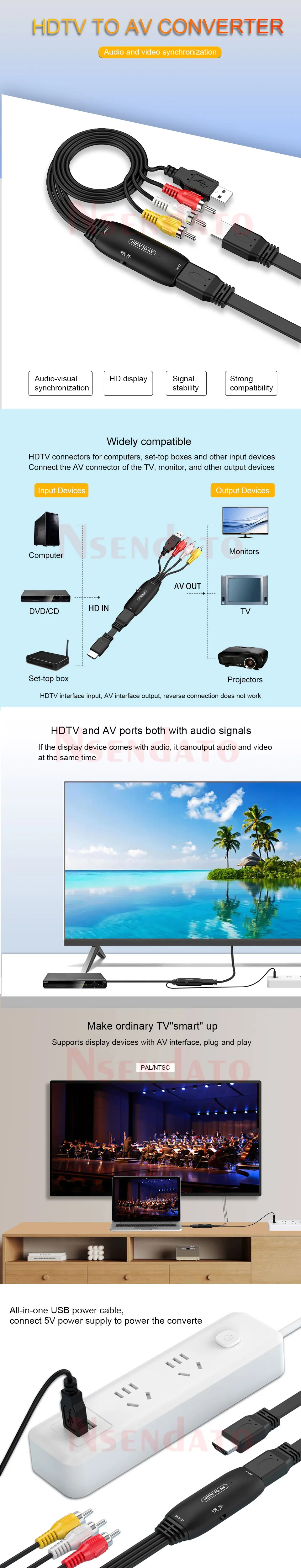 1080P HDMI to RCA AV Cable Converter Adapter RCA AV to HDMI Cable Converter adap