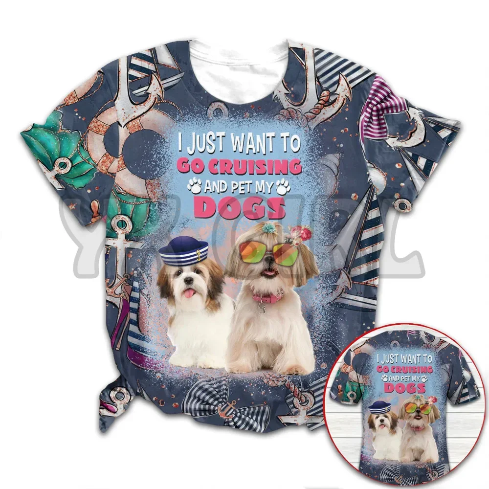 

FashionMen t shirt Shih Tzu-I Just Want To Go Cruising&Pet My Dogs 3D All Over Printed Funny Dog Tee Tops shirts Unisex Tshirt