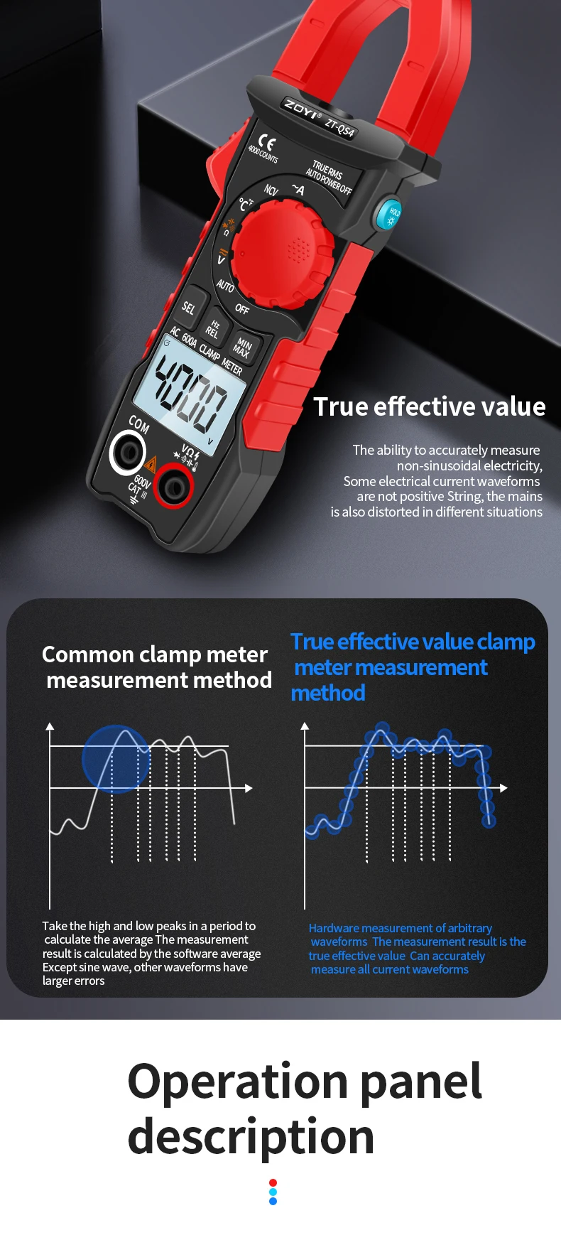 Currentplier Rms ZOYI Digital Clamp Meter ZT-QS4, 600A current True RMS smart plier ...