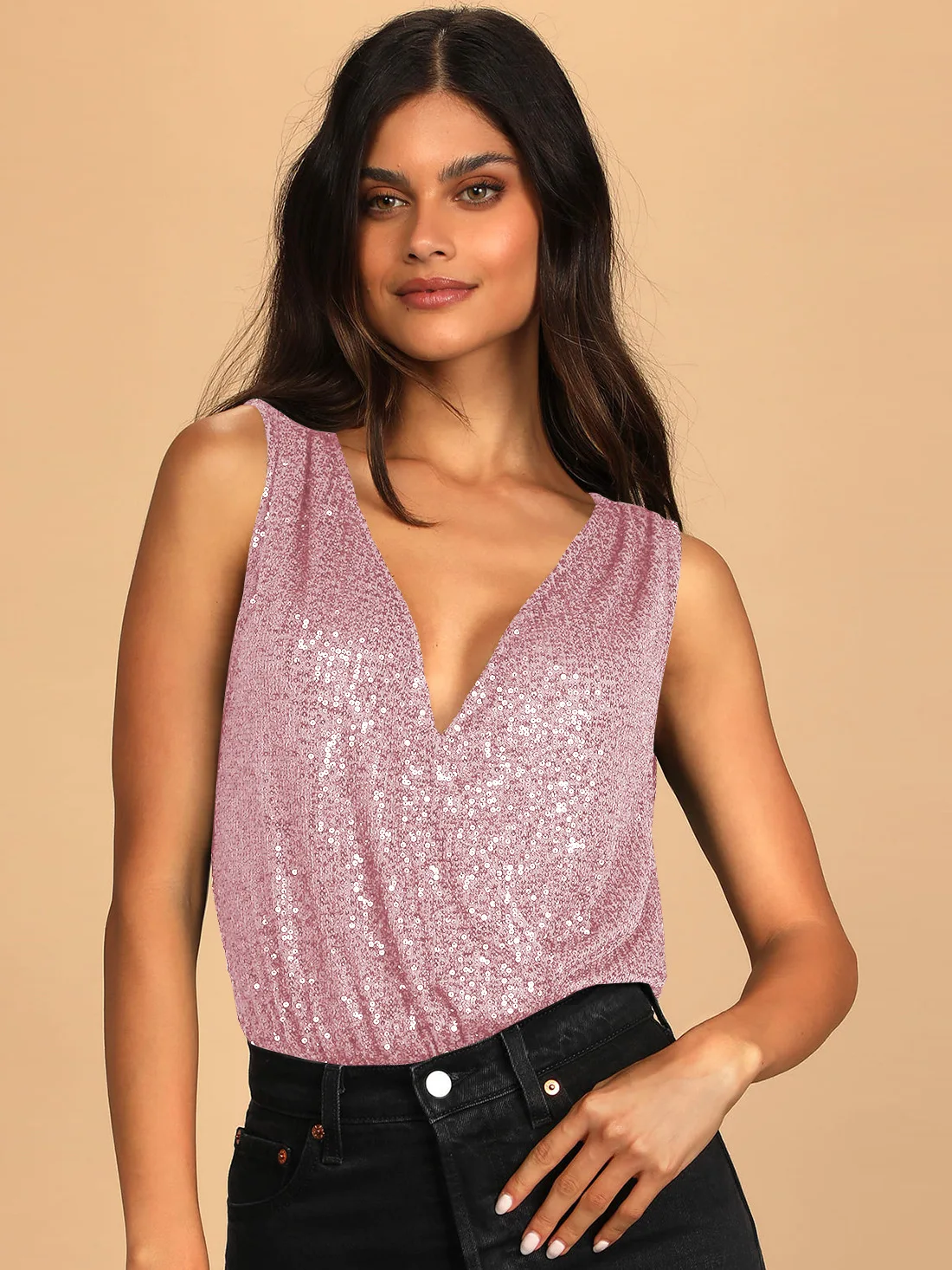 Luxury Flash Nightclub Sexy V-neck Backless Sequin jumpsuit with Elegant and Elegant Bottom playsuit