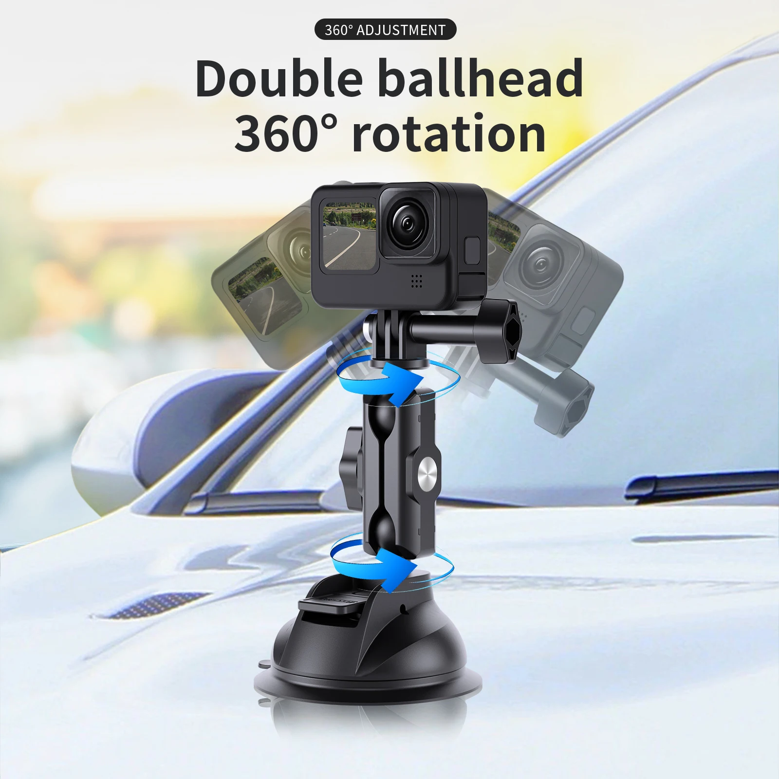 TELESIN 자동차 전화 액션 카메라 홀더 흡입 컵 360 GoPro Insta360 DJI 액션 스마트 폰용 조정 가능한 1/4 표준 어댑터