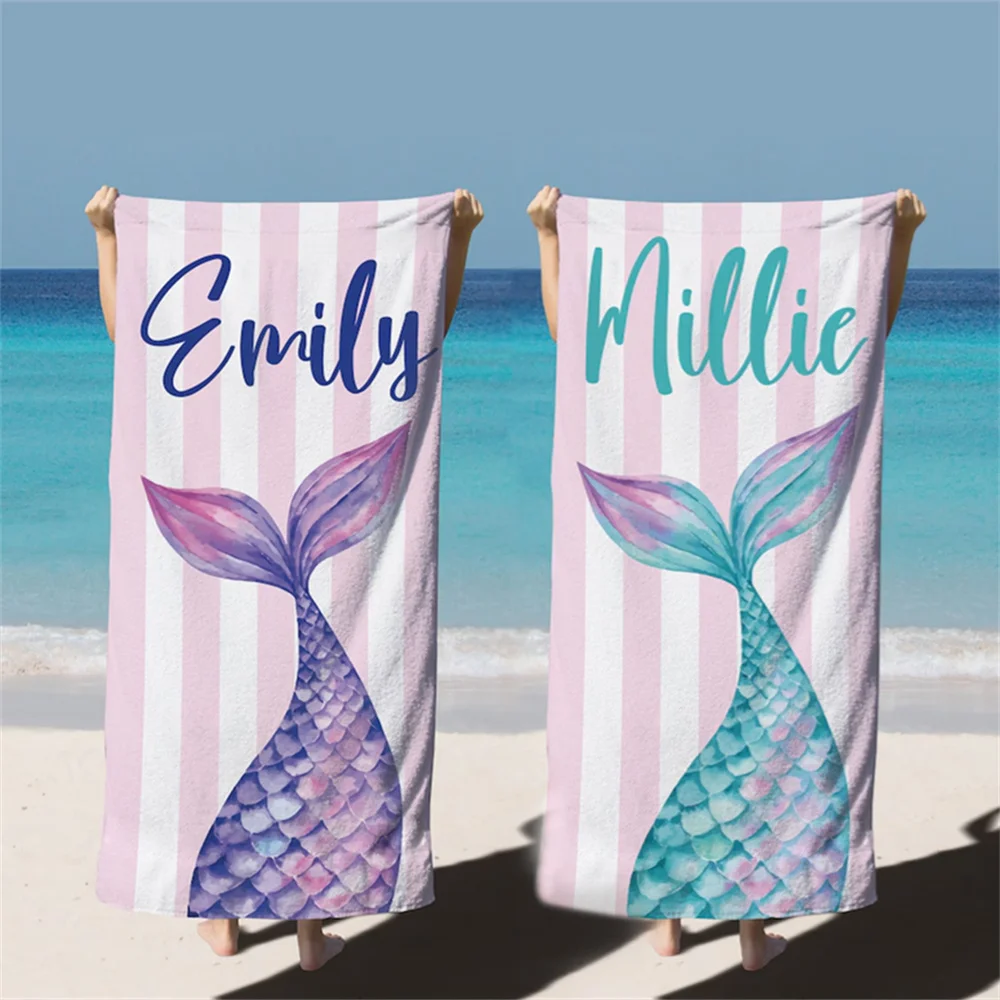 Mermaid Tail Custom Name Beach Towel Bachelorette Trip Party Favors Personalized Pool Bath Towel Mermaid Birthday Gift For Kids 2